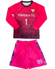 富岡サッカークラブ様 富岡SC_サッカー長袖シャツ赤＆パンツピンク