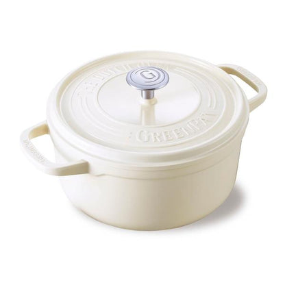 フェザーウェイト ココットラウンド22cm ポットホルダー2個付き クリームホワイト／GREENPAN（グリーンパン）