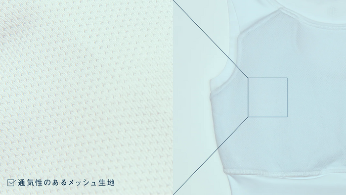 腕周りや背中の生地は切りっぱなし構造でスレにくい生地仕様